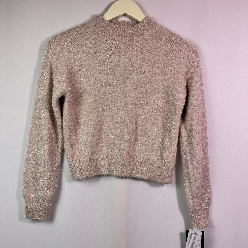 Art Class Girls Sleepy Rose Pink Sparkly Eyelash Knit Mock Neck Sweater XL 14/16